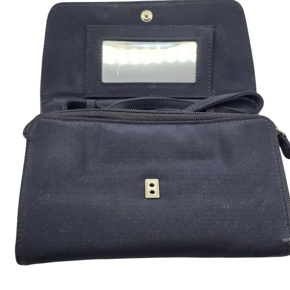 Liz Claiborne Black Travel Organizer Crossbody Wallet Purse Mirror Card Slots